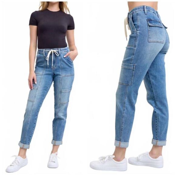 Judy Blue Cargo Double Cuff Light Wash Joggers Comfort Stretch Jeans Size 16W - Picture 1 of 16